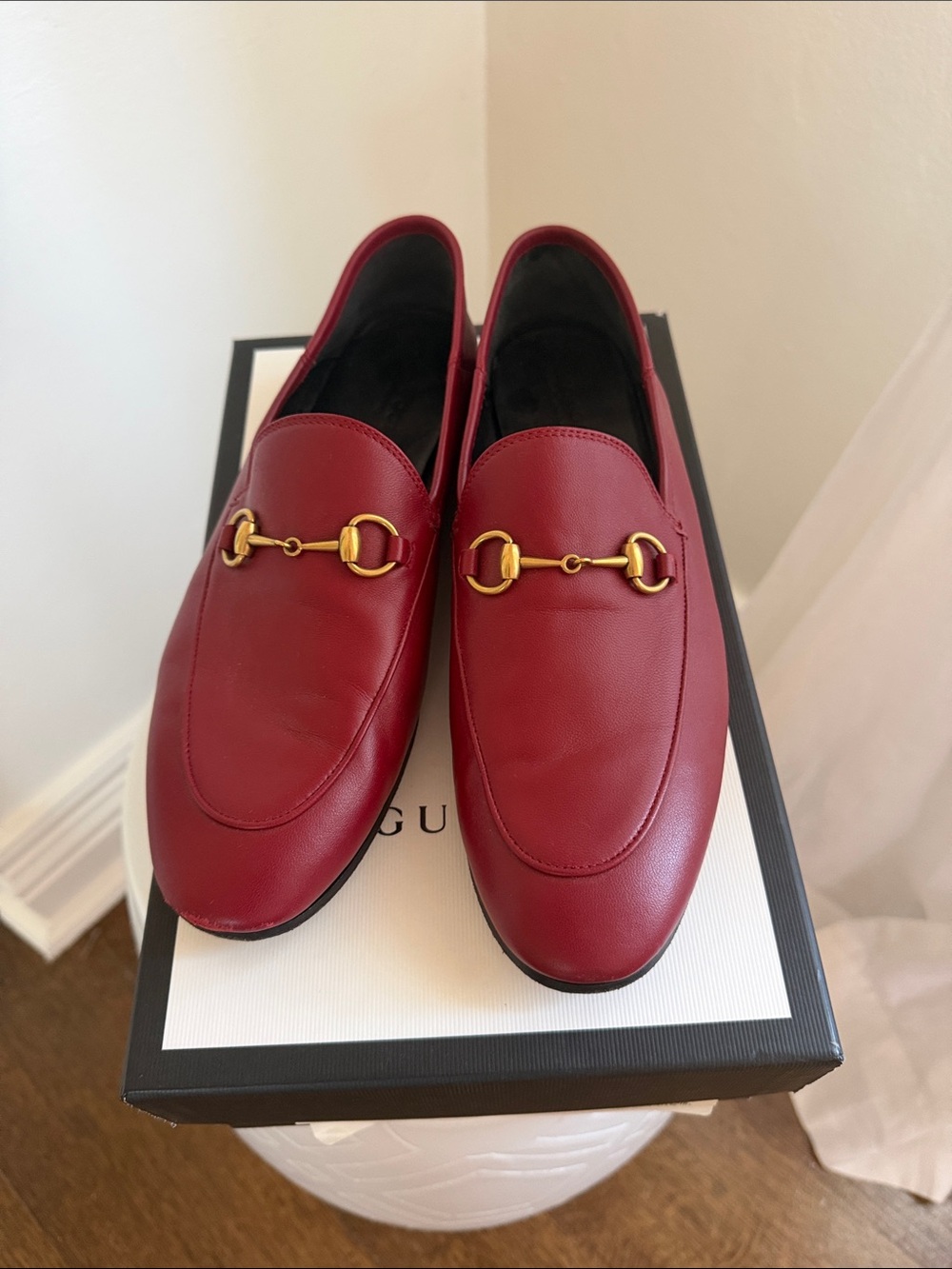 Gucci Red Leather Horsebit Loafers
